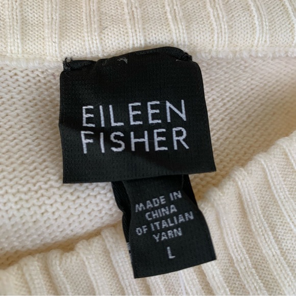 Eileen Fisher Sweater Womens L Merino Wool Tunic Long Sleeve Mock Ivory Cream - Picture 13 of 16